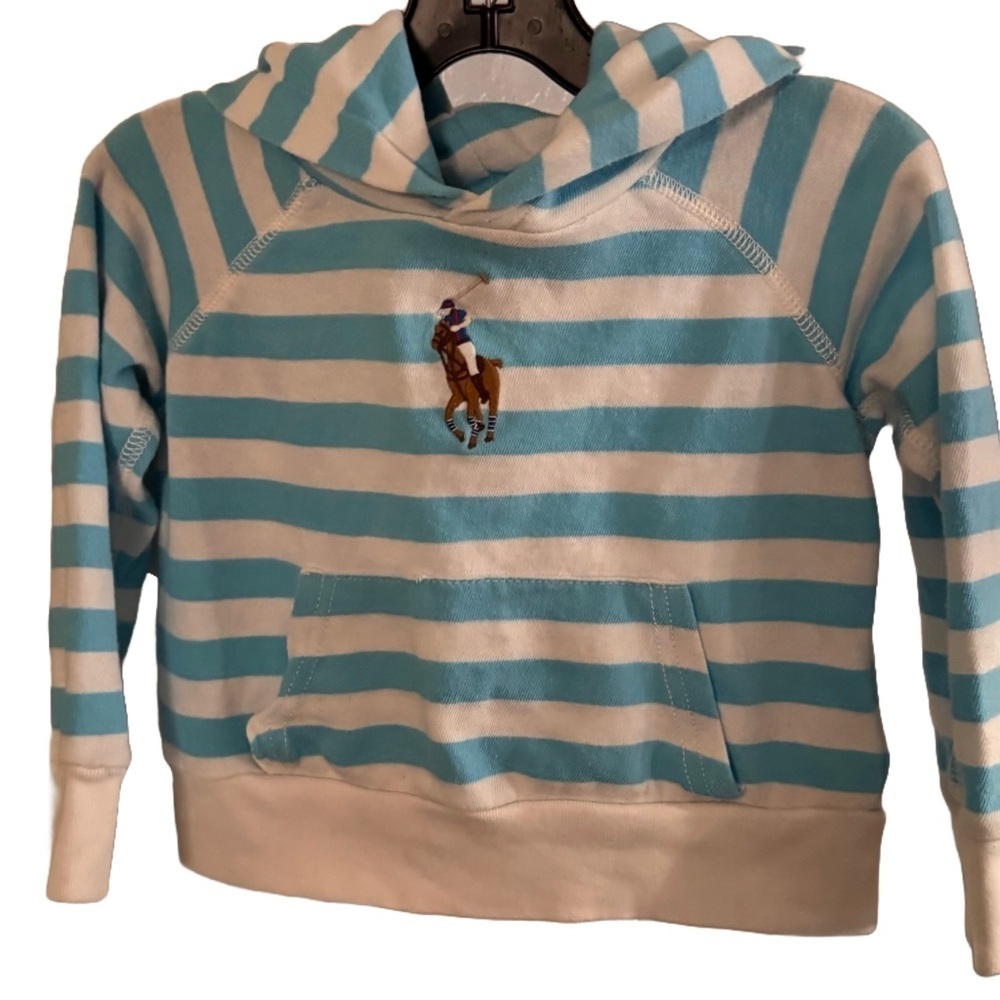 Polo Ralph Lauren Unisex Toddler Blue & White Stripe Big Pony Hoodie Sz 3T